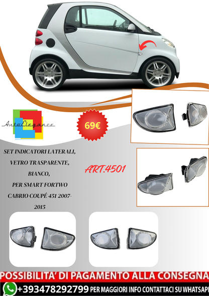 💫ART.4501 Set Indicatori Laterali (Bianco) per Smart ForTwo 451 2007-2015💫