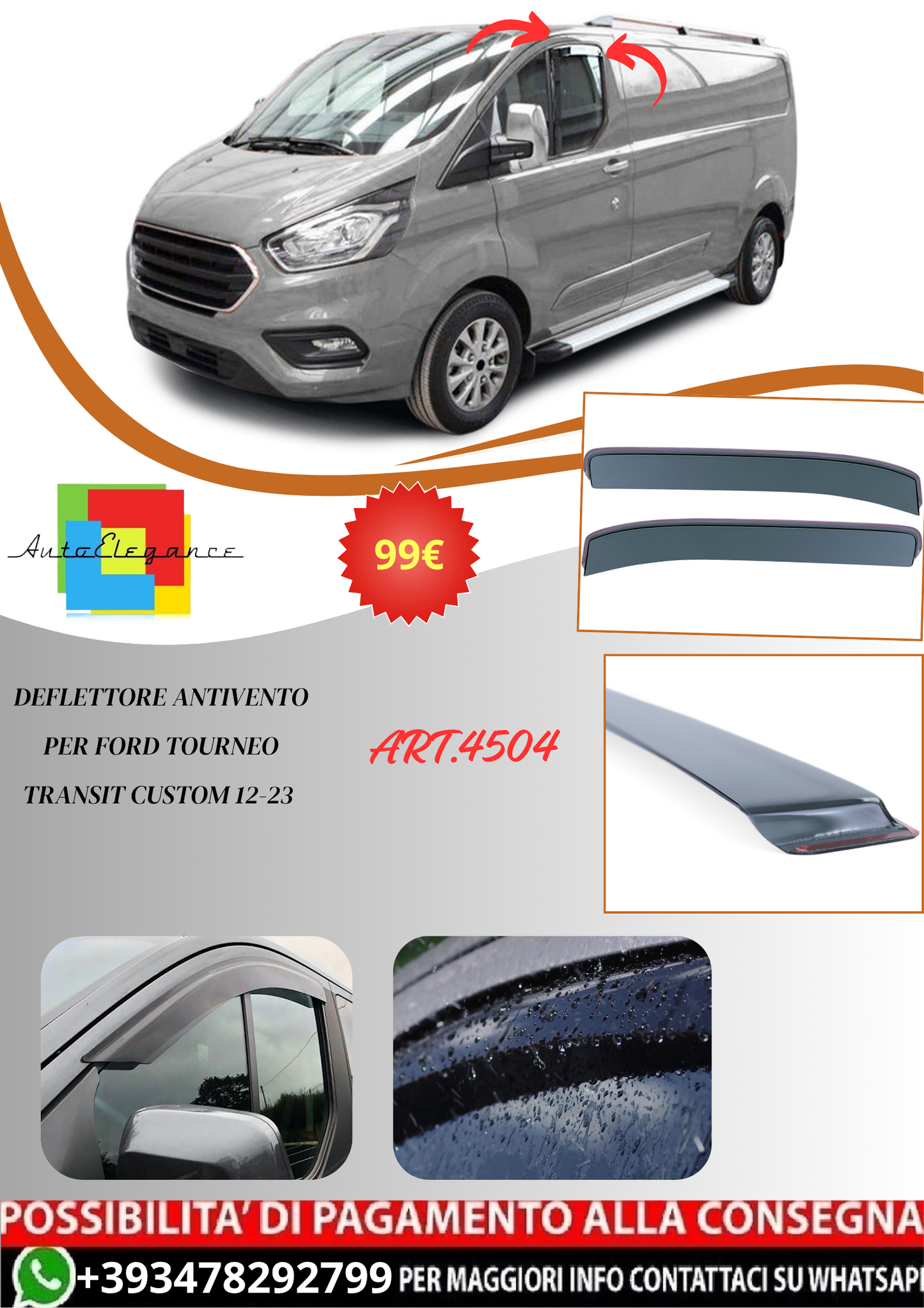 💫ART.4504 Deflettore Antivento per Ford Tourneo Transit Custom 12-23💫