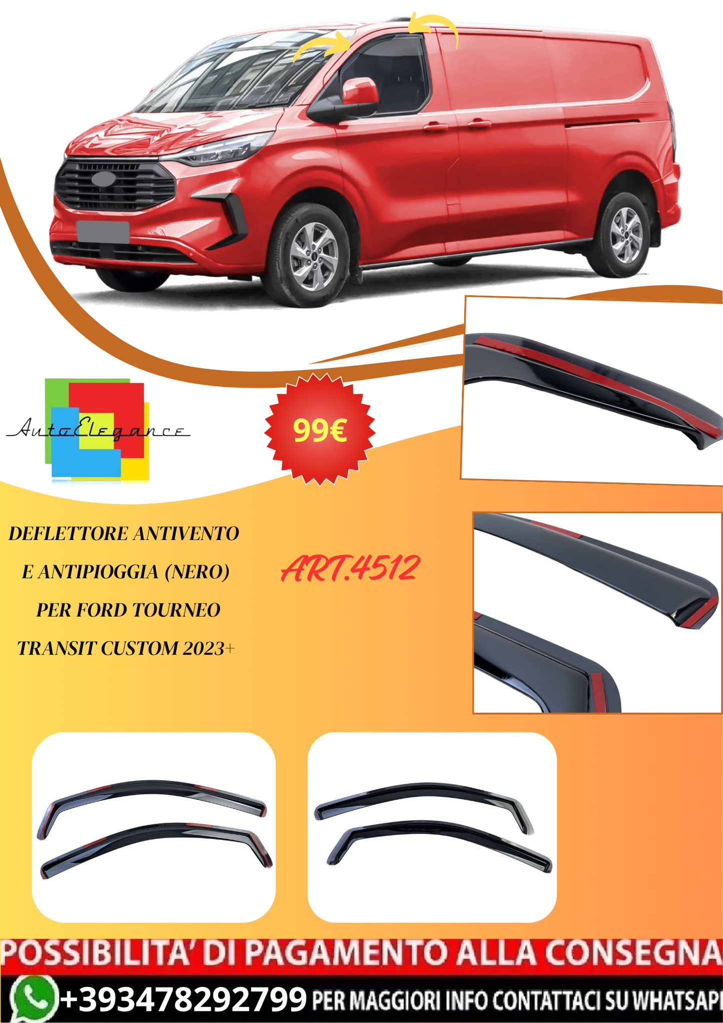 💫ART.4512 Deflettore Antivento e Antipioggia per Ford Transit Custom 2023💫