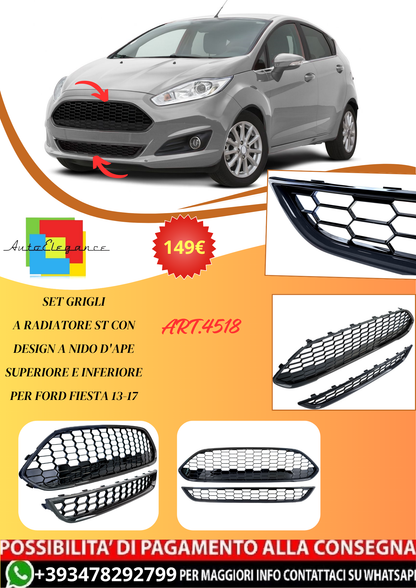 💫ART.4518 Set Griglia Radiatore ST (Nero Lucido) per Ford Fiesta 2013-2017💫
