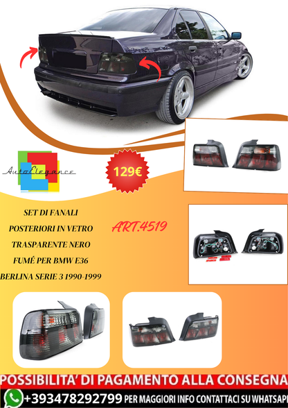💫ART.4519 Fari Posteriori in Vetro Trasparente (Nero Fumé) per BMW E36 90-99💫