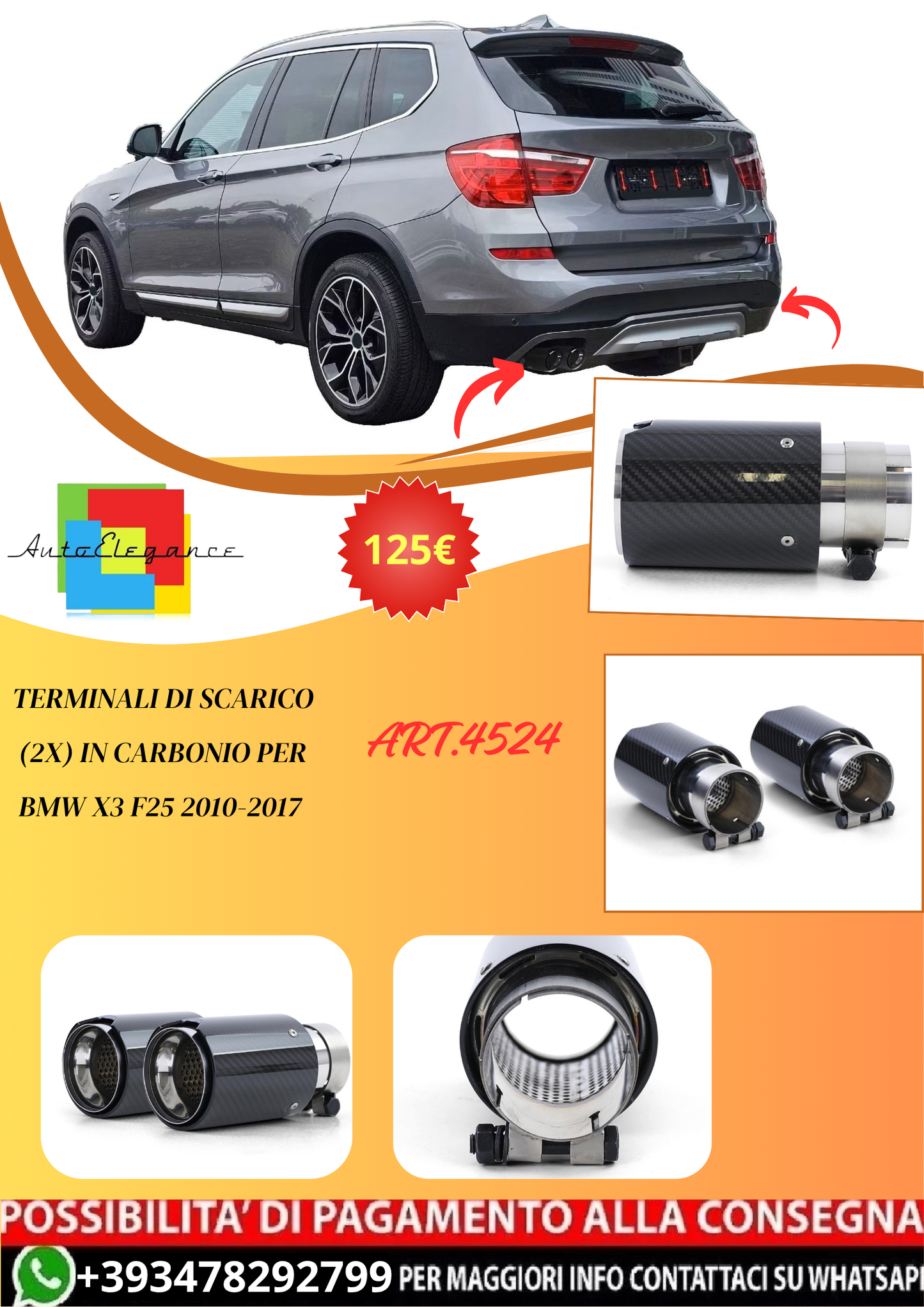 💫ART.4524 Terminali di Scarico (2x) In Carbonio BMW X3 F25 2010-2017 💫