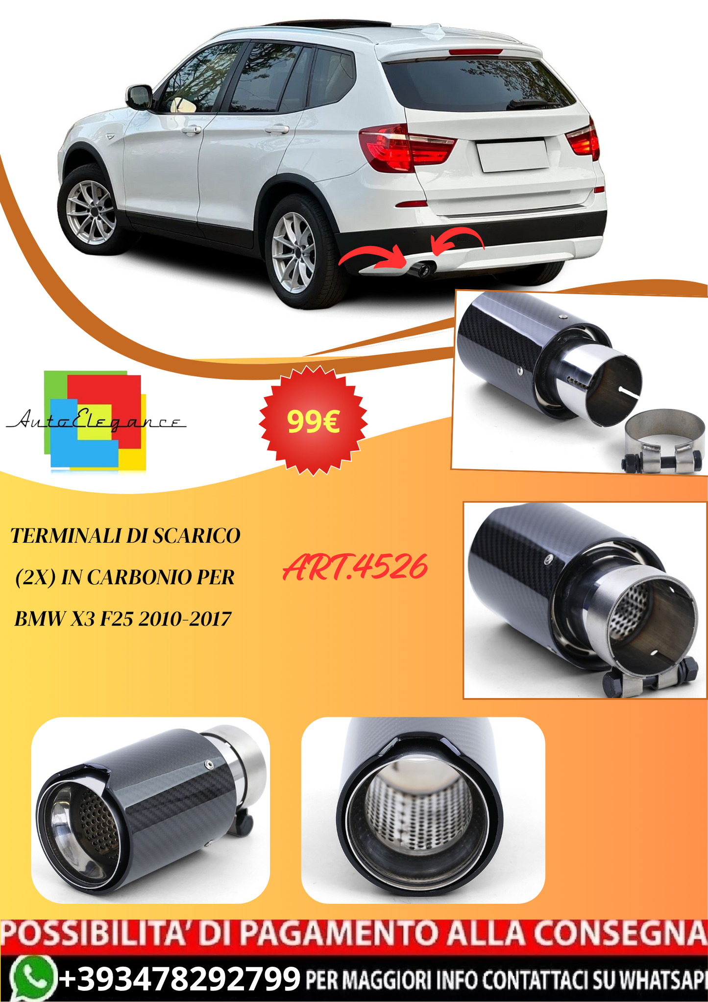 💫ART.4526 Terminale di Scarico in Carbonio per BMW X3 F25 2010-2017💫