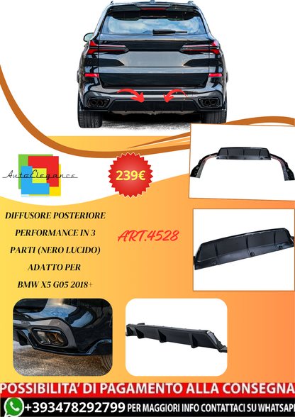 💫ART.4528 Diffusore Posteriore Performance in 3 parti per X5 G05 2018+💫
