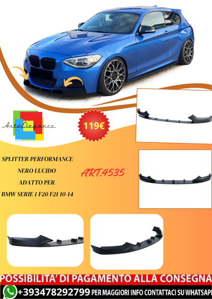 💫ART.4535 Splitter Performance (Nero Lucido) per BMW Serie 1 F20 F21 10-14💫