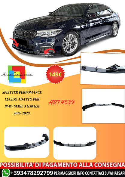 💫ART.4539 Splitter Perfomance Lucido adatto per BMW Serie 5 G30 G31 16-20💫