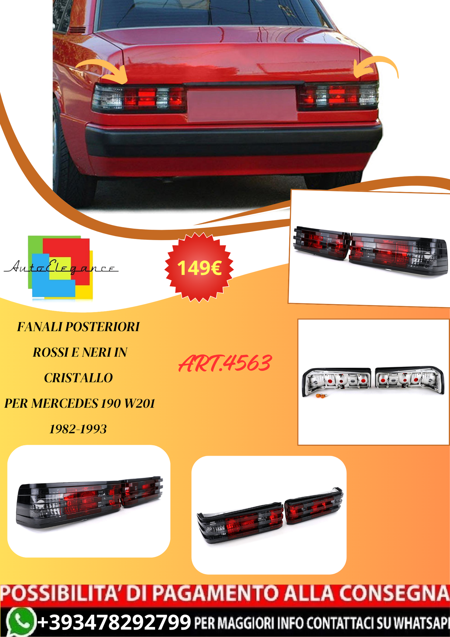 💫ART.4563 Fanali Posteriori Rossi e Neri in Cristallo per Mercedes W201 82-93💫