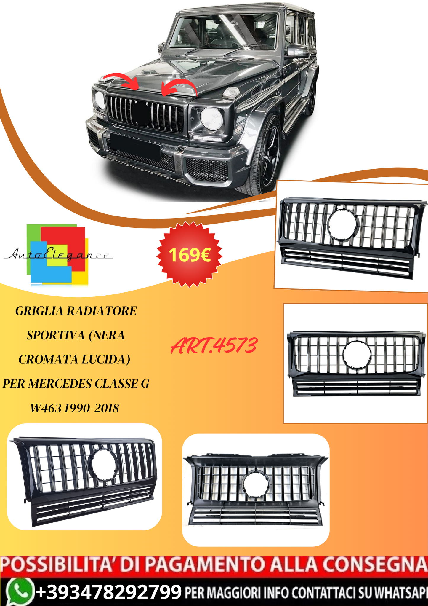 💫ART.4573 Griglia Radiatore Sportiva (Nera Cromata Lucida) per M.Benz G W463💫