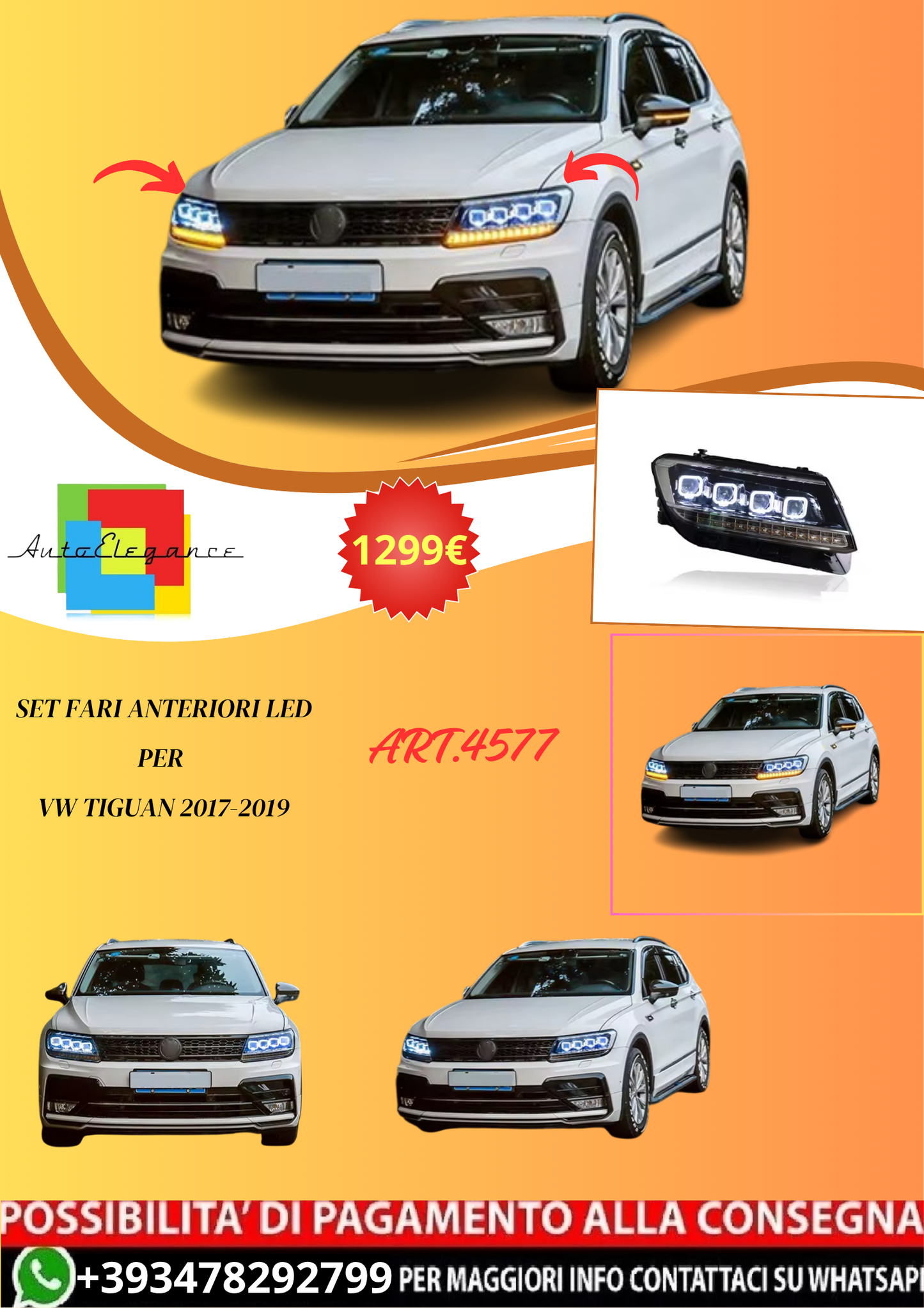 💫ART.4577 Set Fari Anteriori LED per VW Tiguan 2017-2019💫