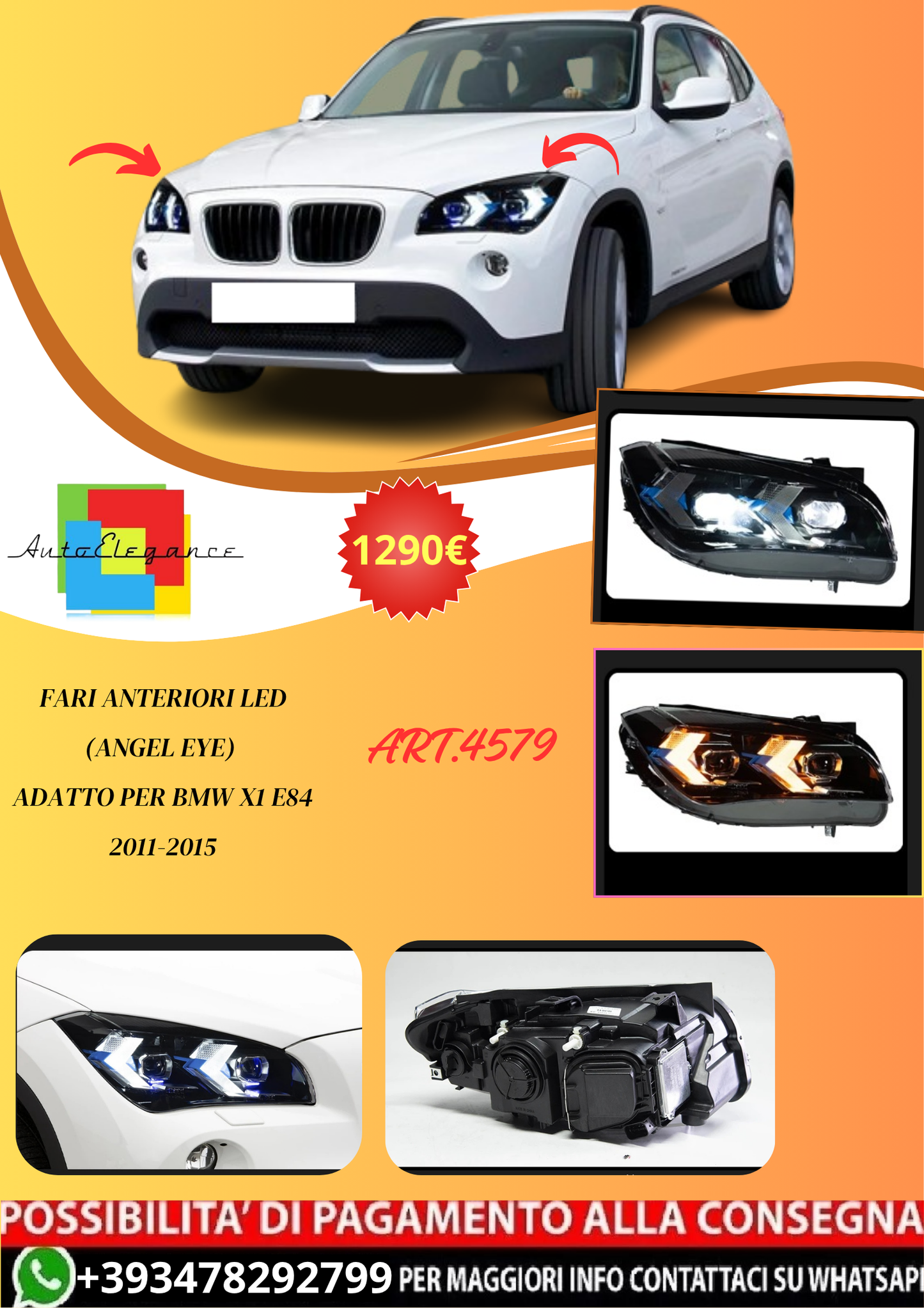 💫ART.4579 Fari Anteriori LED (Angel Eye) adatto per BMW X1 E84 2011-2015💫