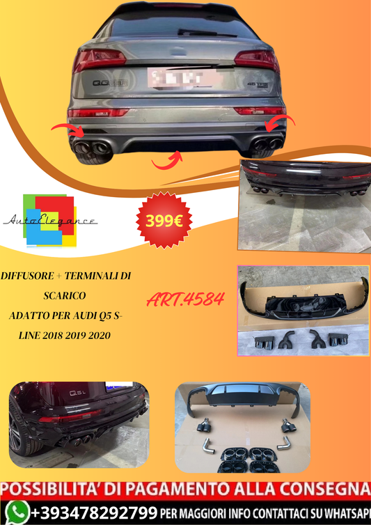 💫ART.4584 Diffusore + Terminali di Scarico per Audi Q5 S-Line 2018-2020💫