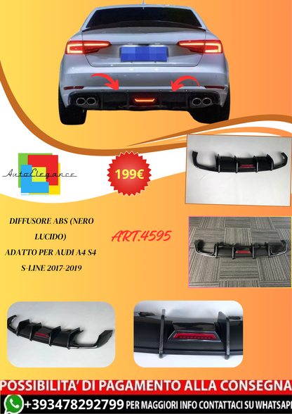 💫ART.4595 Diffusore ABS (Nero Lucido) adatto per Audi A4 S4 S-Line 2017-2019💫