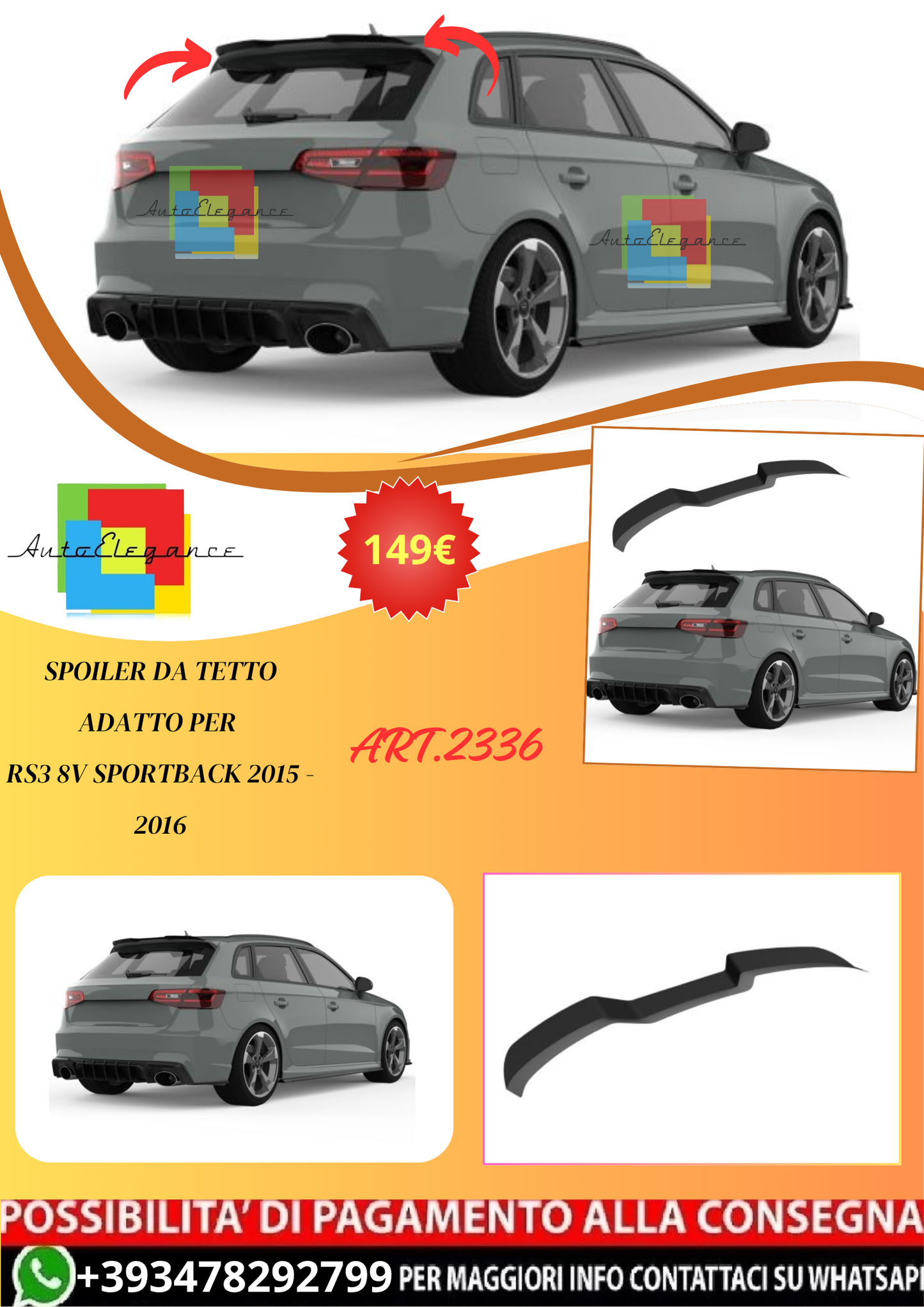 💫ART.2336 SPOILER RS3 8V SPORTBACK 2015 - 2016💫