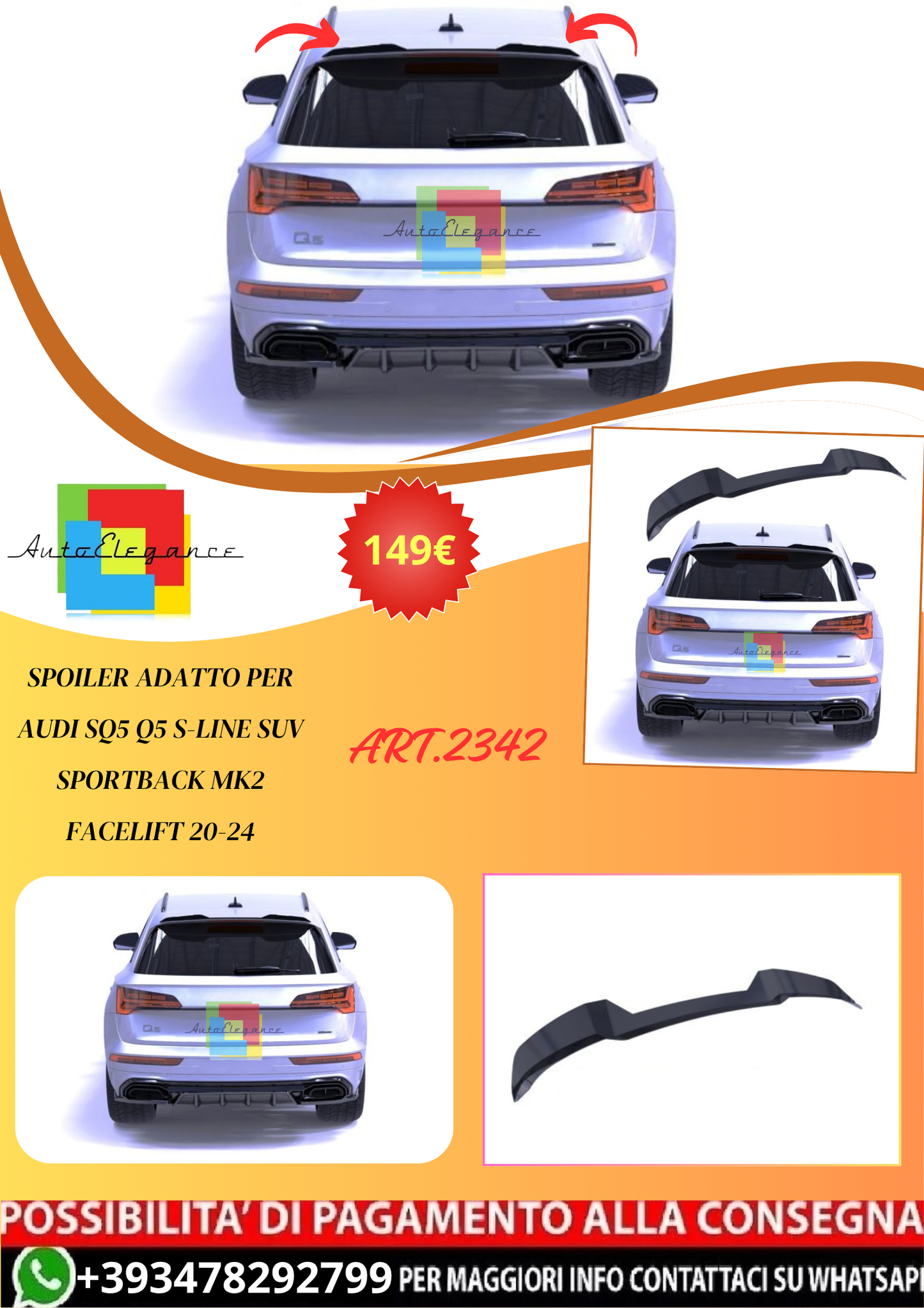 💫ART.2342 SPOILER PER AUDI SQ5 Q5 S-LINE SUV SPORTBACK MK2 FACELIFT 20-24💫