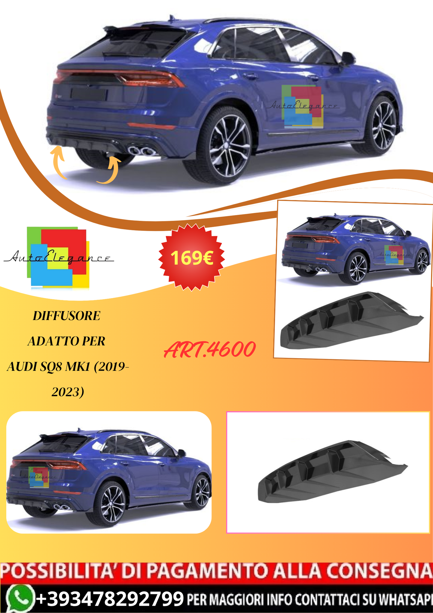 💫ART.4600 Diffusore adatto per Audi SQ8 Mk1 (2019-2023)💫