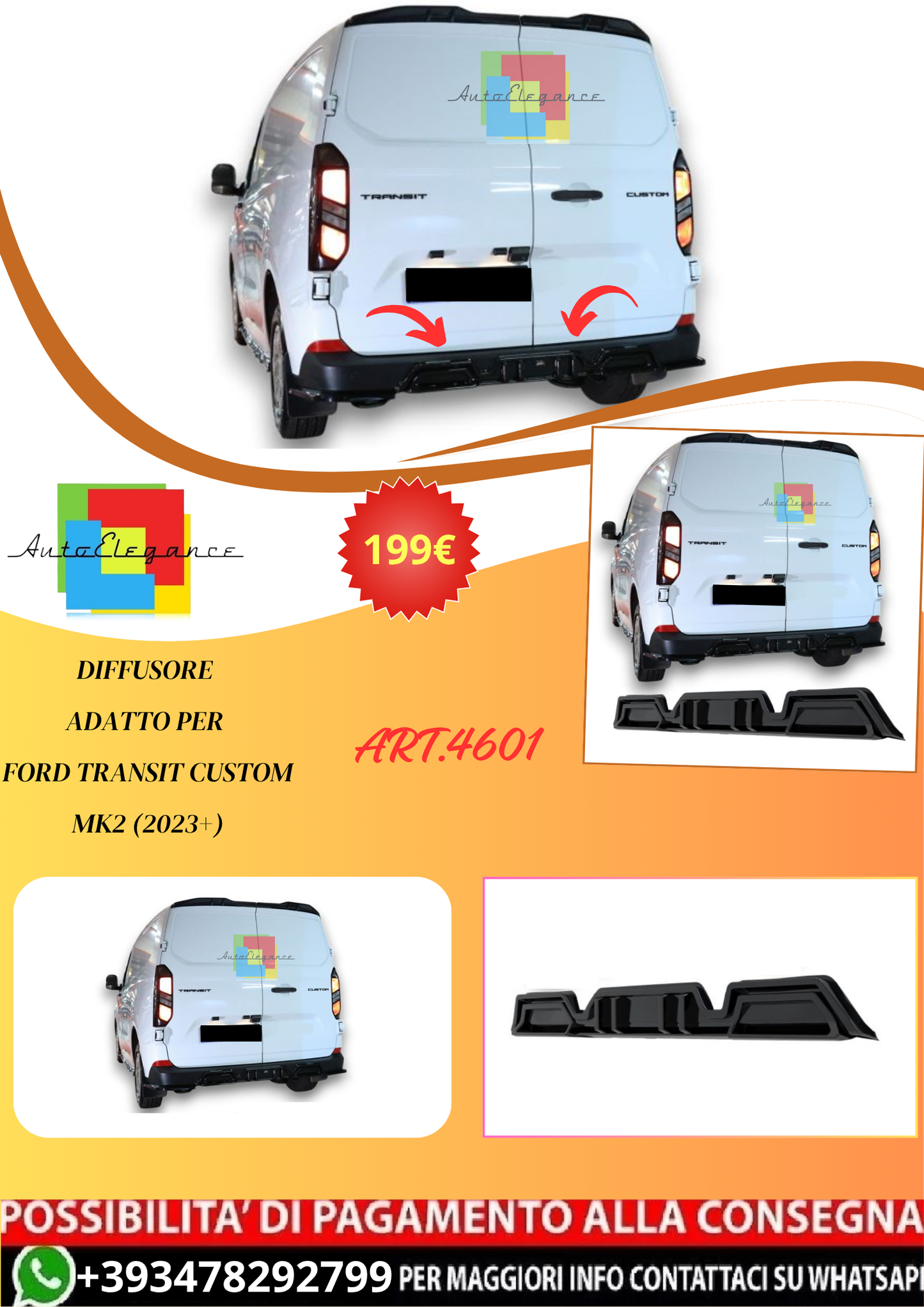 💫ART.4601 Diffusore adatto per Ford Transit Custom Mk2 (2023+)💫