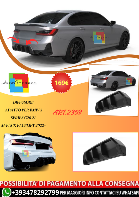 💫ART.2359 DIFFUSORE ADATTO PER BMW 3 SERIES G20 21 M-PACK FACELIFT 2022+💫