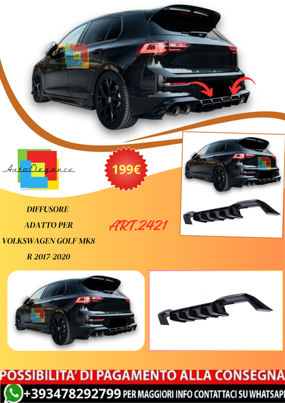 💫ART.2421 DIFFUSORE ADATTO PER VOLKSWAGEN GOLF MK8 R 2017-2020💫