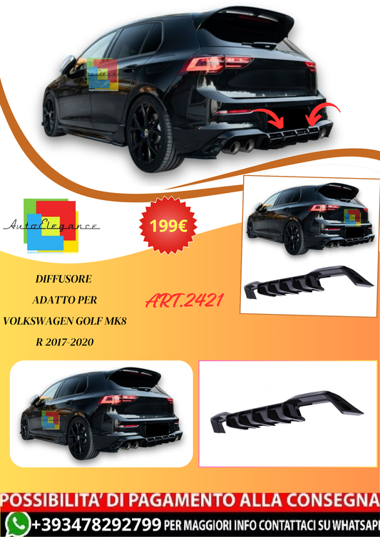 💫ART.2421 DIFFUSORE ADATTO PER VOLKSWAGEN GOLF MK8 R 2017-2020💫