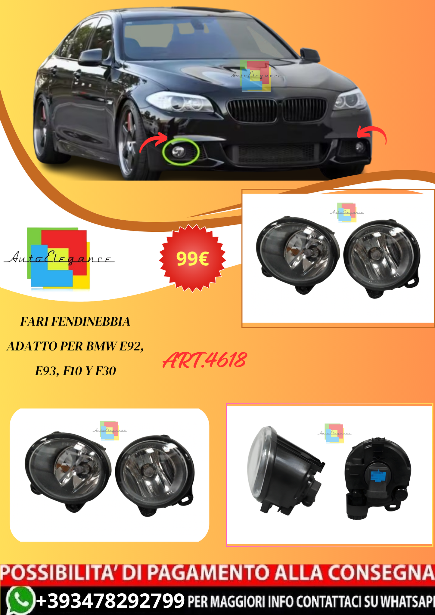 💫ART.4618 Fari Fendinebbia adatto per BMW E92, E93, F10 e F30💫