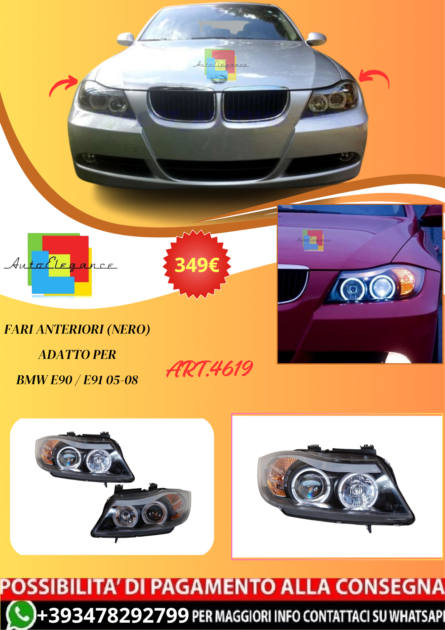 💫ART.4619 Fari Anteriori (Nero) adatto per BMW E90 / E91 05-08💫