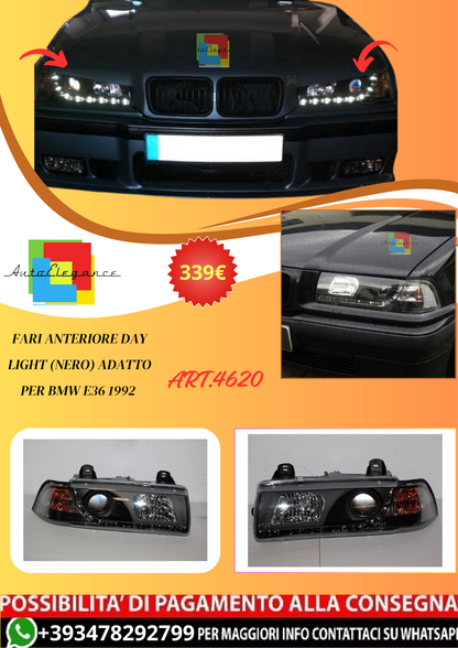 💫ART.4620 Fari Anteriore Day Light (Nero) adatto per BMW E36 '92 4P💫