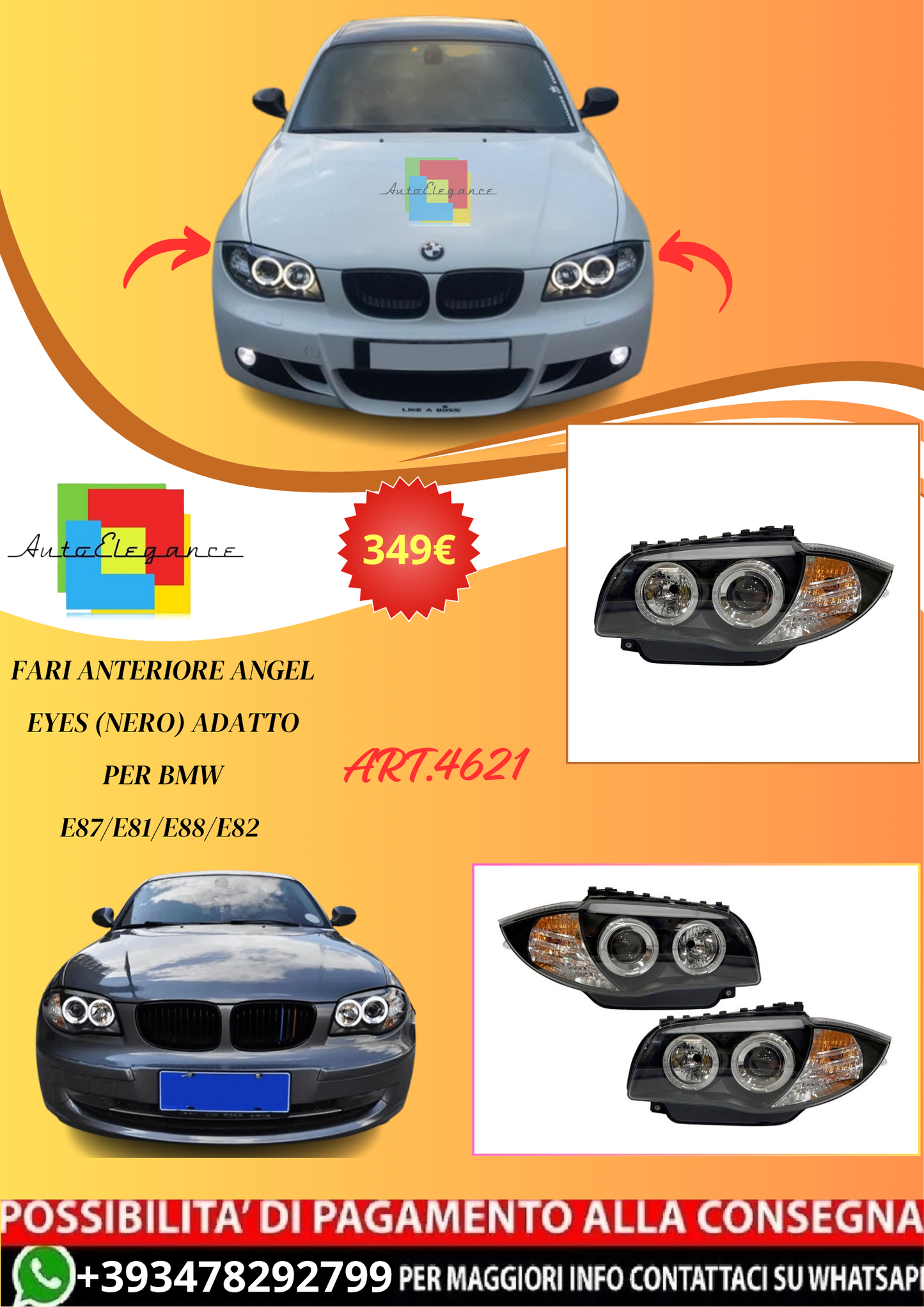 💫ART.4621 Fari Anteriore Angel Eyes (Nero) adatto per BMW E87/E81/E88/E82💫