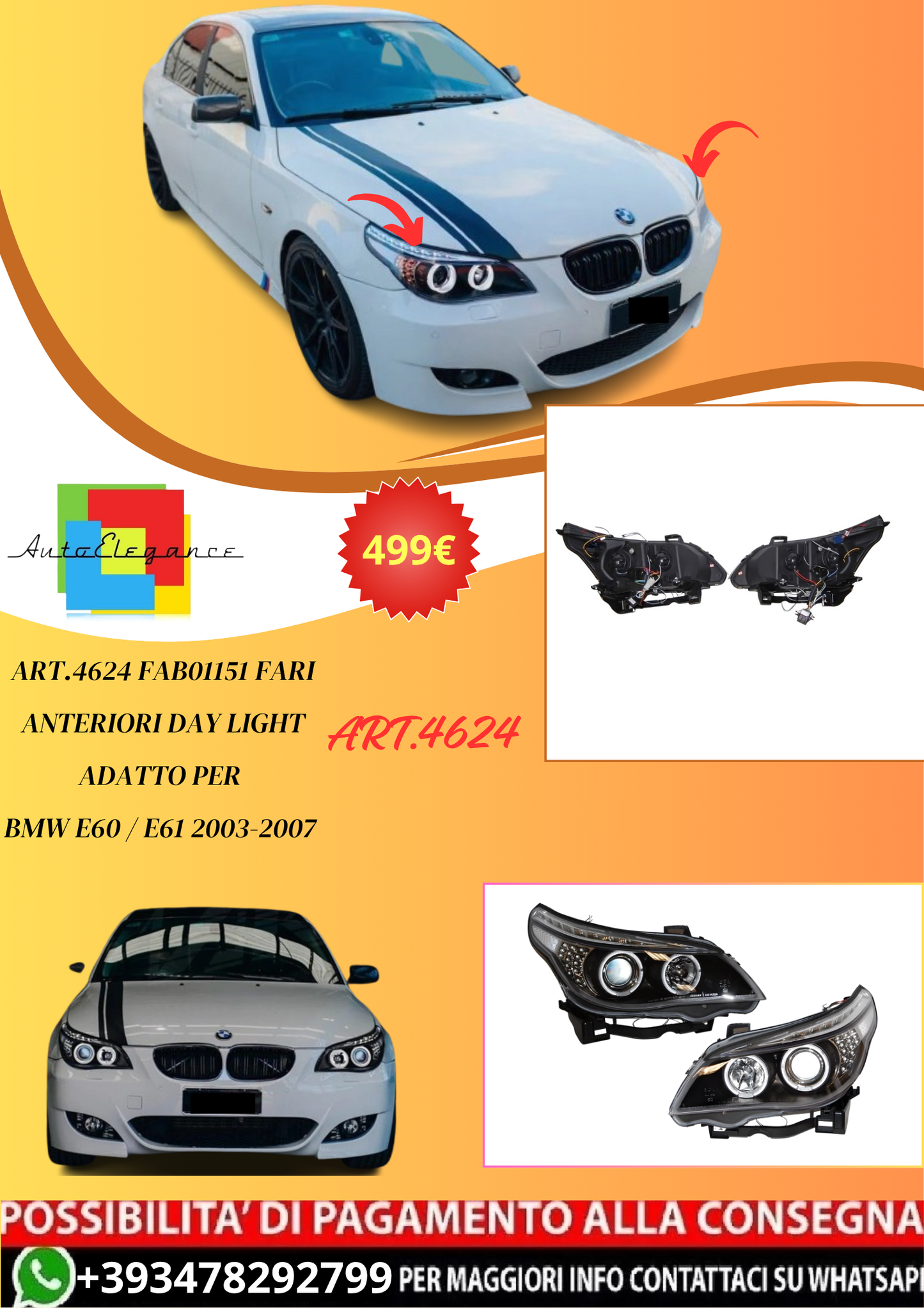 💫ART.4624 Fari Anteriori Day Light adatto per BMW E60 / E61 2003-2007💫