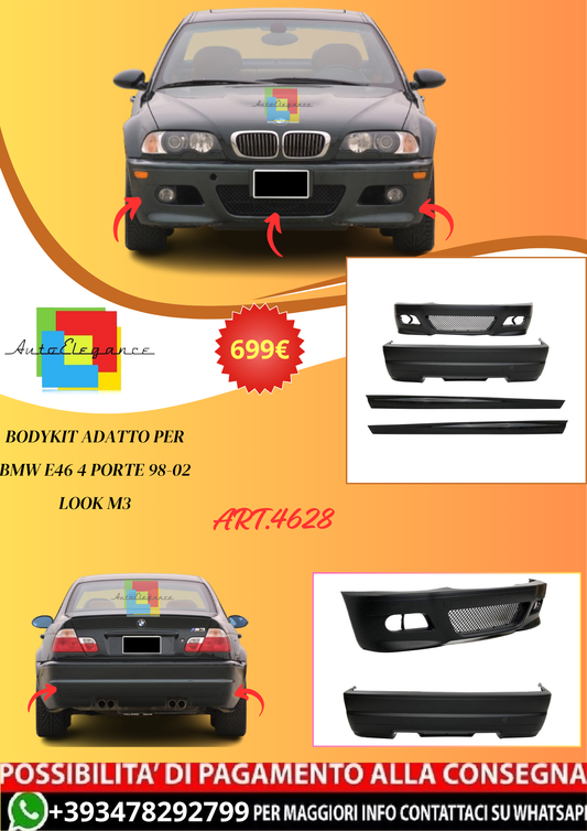 💫ART.4628 BODYKIT ADATTO PER BMW E46 4 porte 98-02 Look M3💫