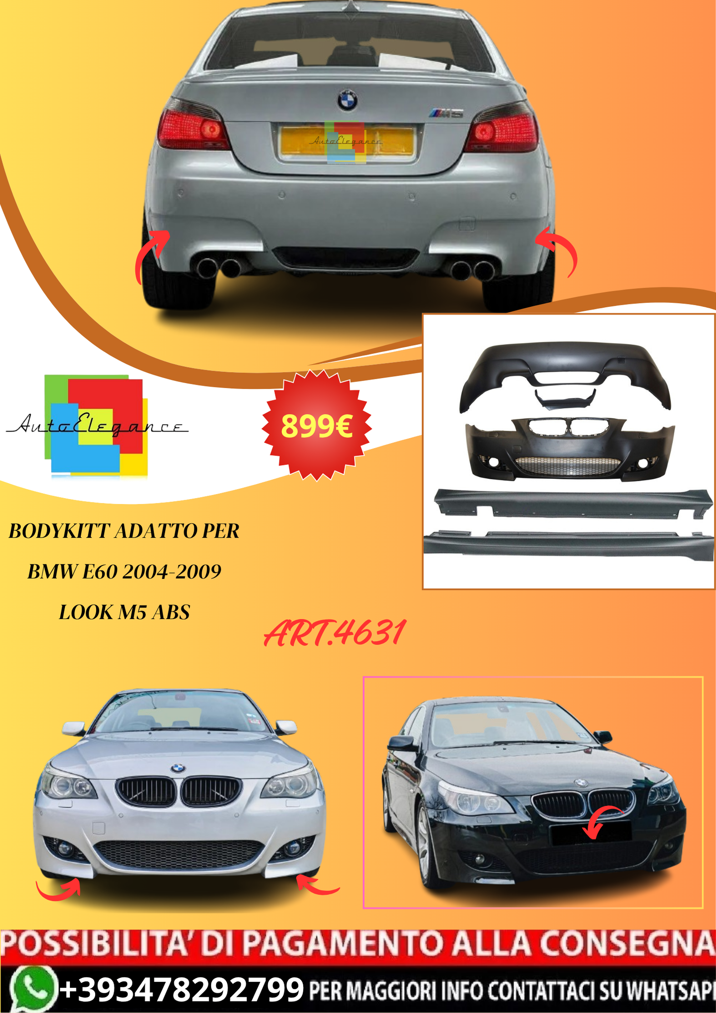 💫ART.4631 BODYKIT ADATTO PER BMW E60 04-09 Look M5 ABS💫