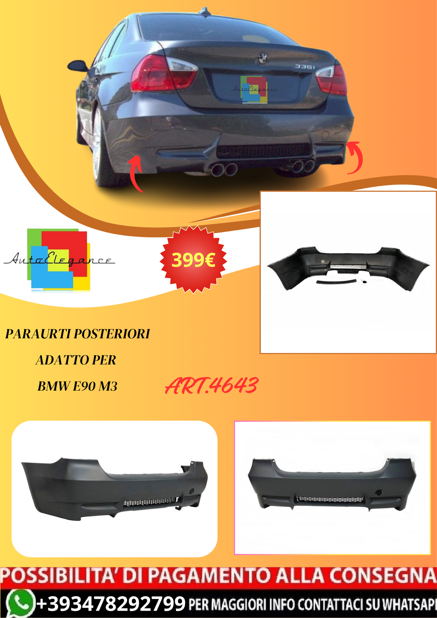💫ART.4643 Paraurti Posteriori adatto per BMW E90 M3💫