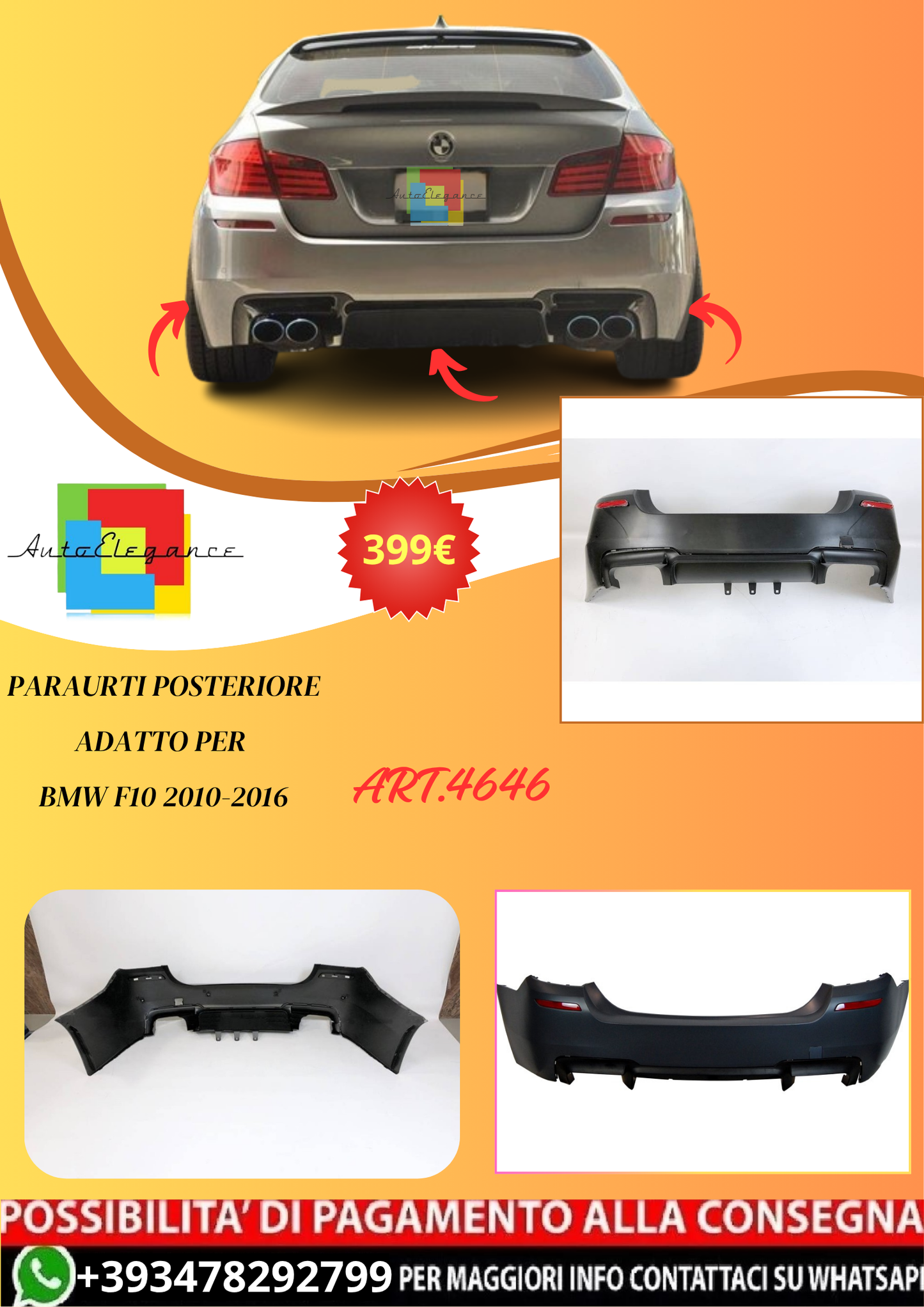 💫ART.4646 Paraurti Posteriore adatto per BMW F10 2010-2016💫