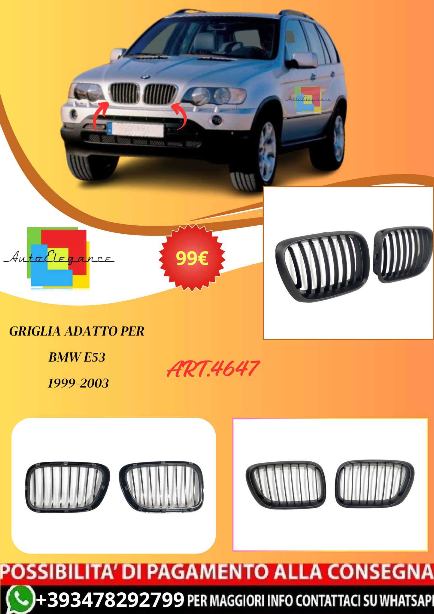 💫ART.4647 Griglia adatto per BMW E53 1999-2003💫