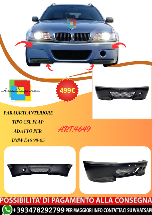 💫ART.4649 Paraurti Anteriore Tipo CSL Flap adatto per BMW E46 98-05💫