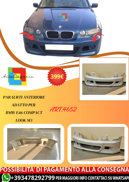 💫ART.4652 Paraurti Anteriore adatto per BMW E46 Compact Look M3💫