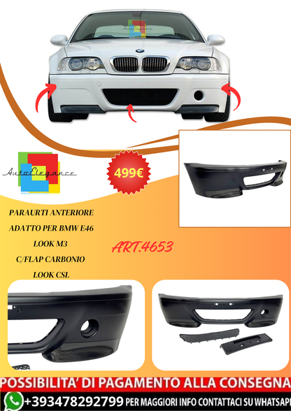 💫ART.4653 Paraurti Anteriore per BMW E46 Look M3 C/Flap Carbono Look CSL💫