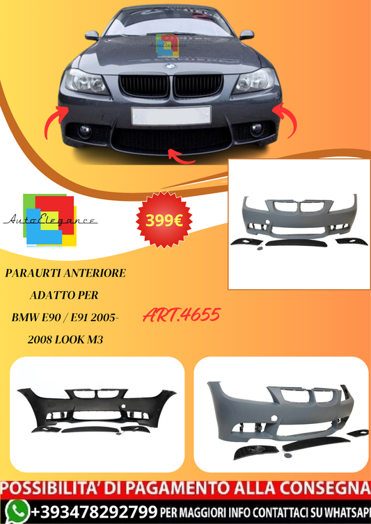 💫ART.4655 Paraurti Anteriore adatto per BMW E90 / E91 2005-2008 Look M3💫