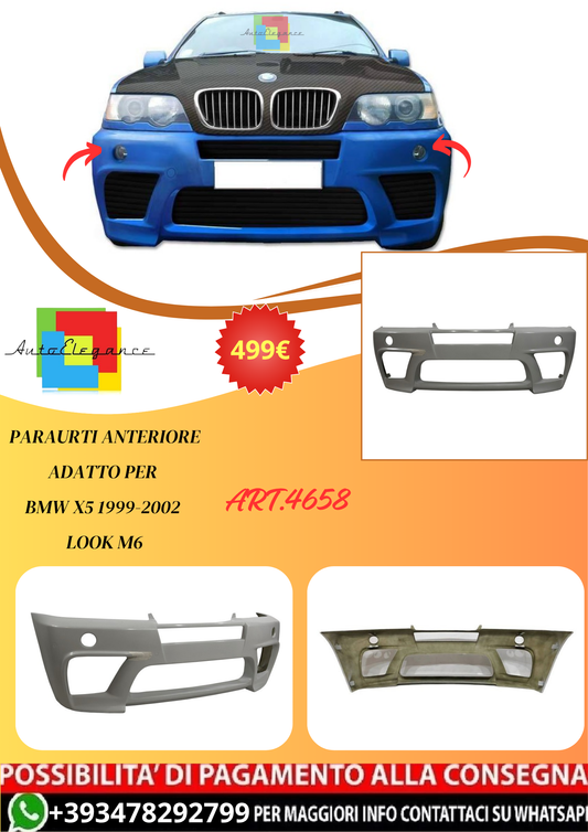 💫ART.4658 Paraurti Anteriore adatto per BMW X5 1999-2002 Look M6💫