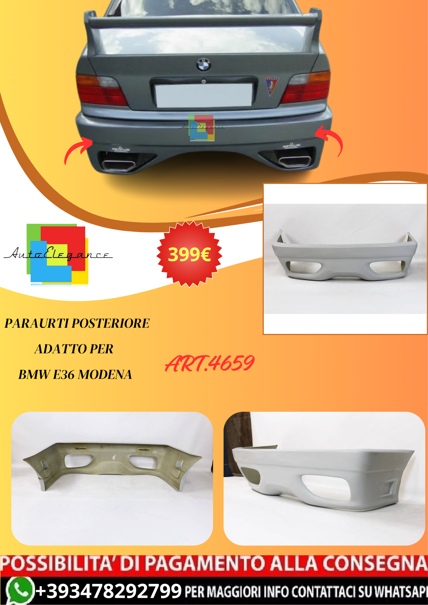 💫ART.4659 Paraurti Posteriore adatto per BMW E36 Modena💫