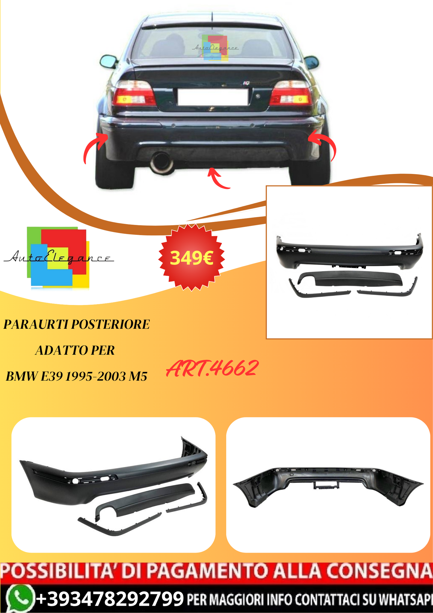 💫ART.4662 Paraurti Posteriore adatto per BMW E39 1995-2003 M5💫