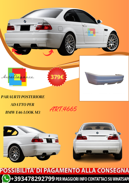 💫ART.4665 Paraurti Posteriore adatto per BMW E46 Look M3 COUPE  (VETRORESINA)💫