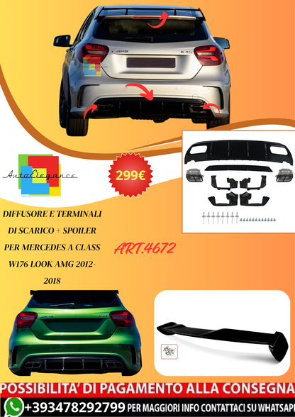 💫ART.4672 Diffusore e Terminali + Spoiler per A Class W176 look AMG 2012-2018💫