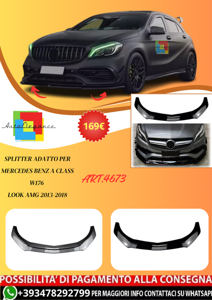 💫ART.4673 Splitter adatto per Mercedes Benz A Class W176 look AMG 2013-2018💫