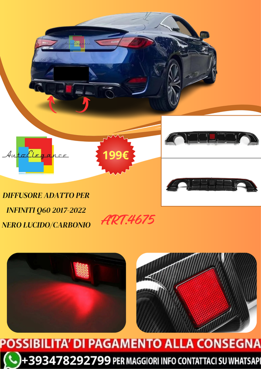 💫ART.4675 Diffusore adatto per Infiniti Q60 2017-2022 Nero Lucido/Carbonio💫
