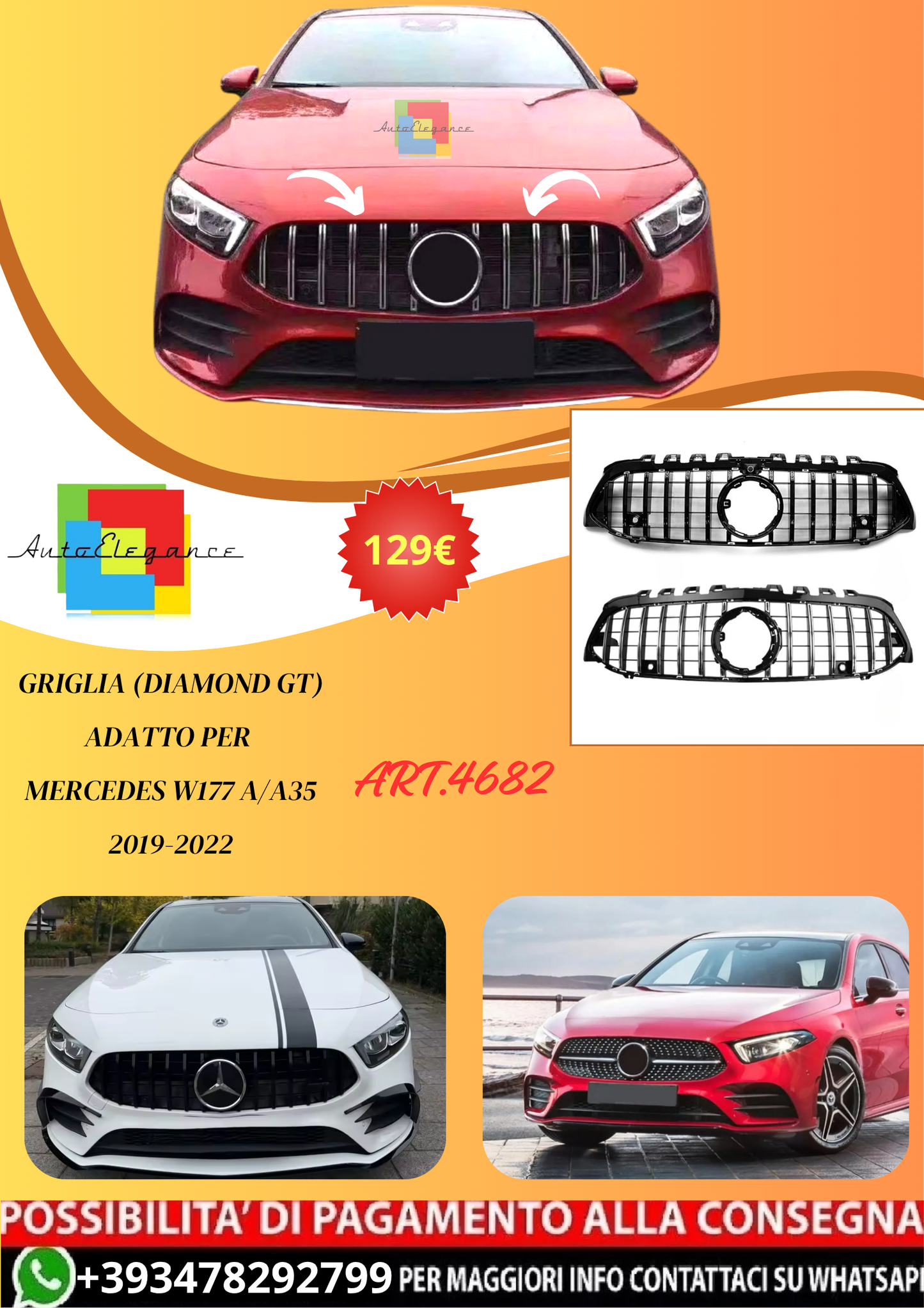 💫ART.4682 Griglia (Diamante GT) adatto per Mercedes W177 A/A35 2019-2022💫
