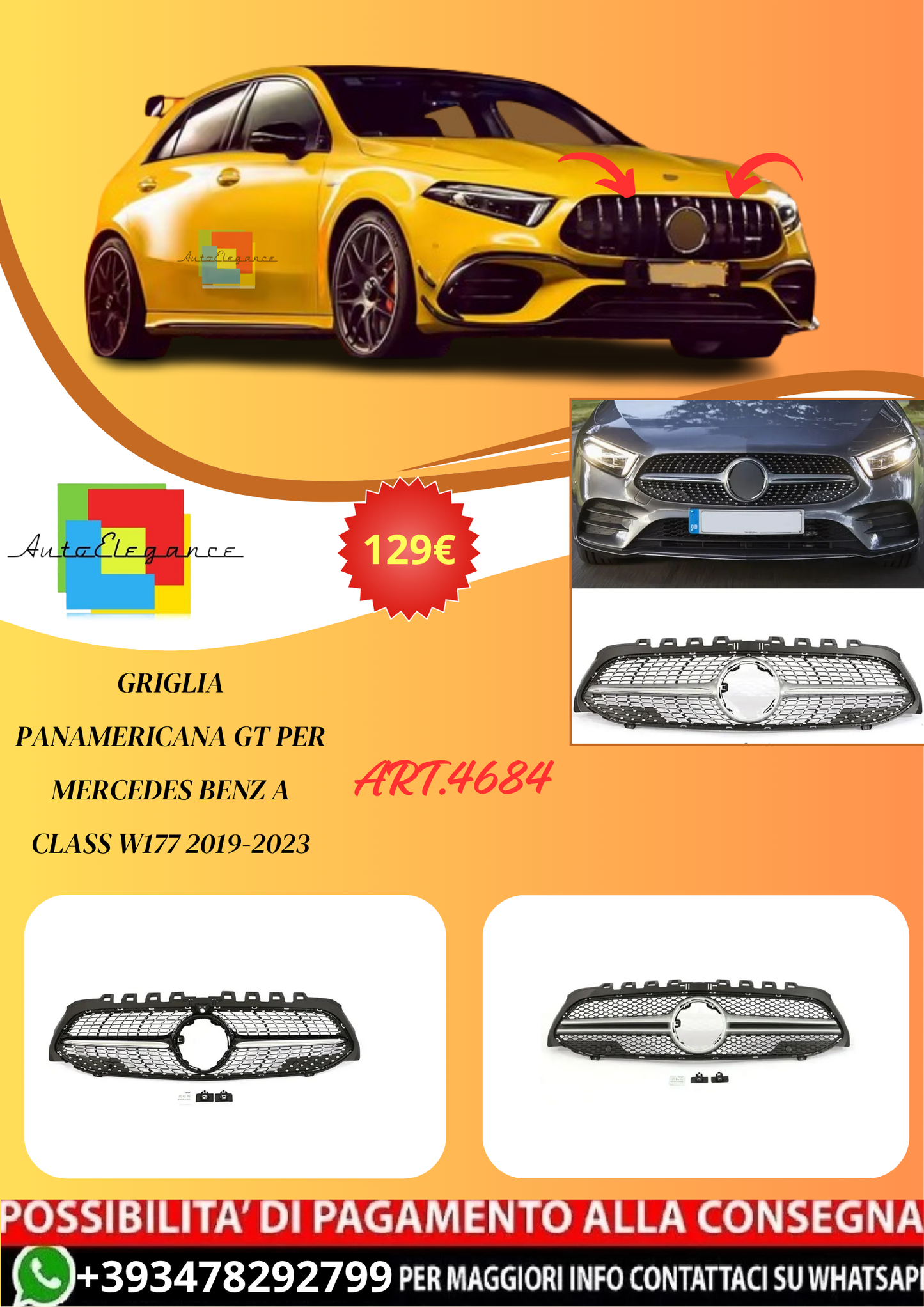 💫ART.4684 Griglia Panamericana GT per Mercedes Benz Classe A W177 2019-2023💫