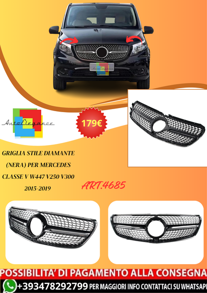 💫ART.4685 Griglia Stile Diamante (Nera) per Mercedes Classe V W447 V250 15-19💫