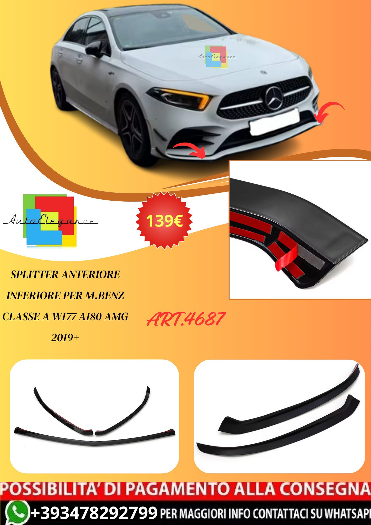 💫ART.4687 Splitter Anteriore Inferiore per M.Benz Classe A W177   AMG 2019+💫