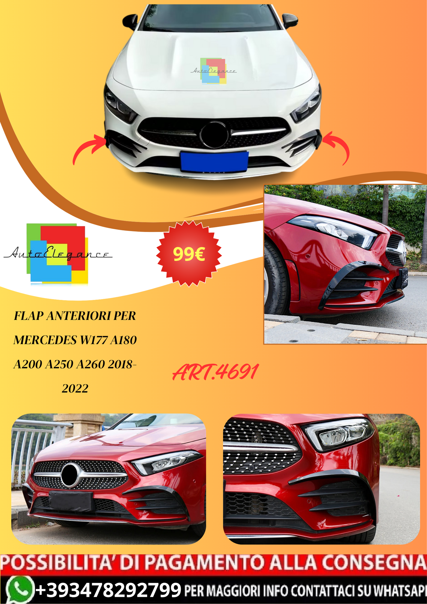 💫ART.4691 FLAP ANTERIORI PER MERCEDES W177 A180 A200 A250 A260 2018-2022💫