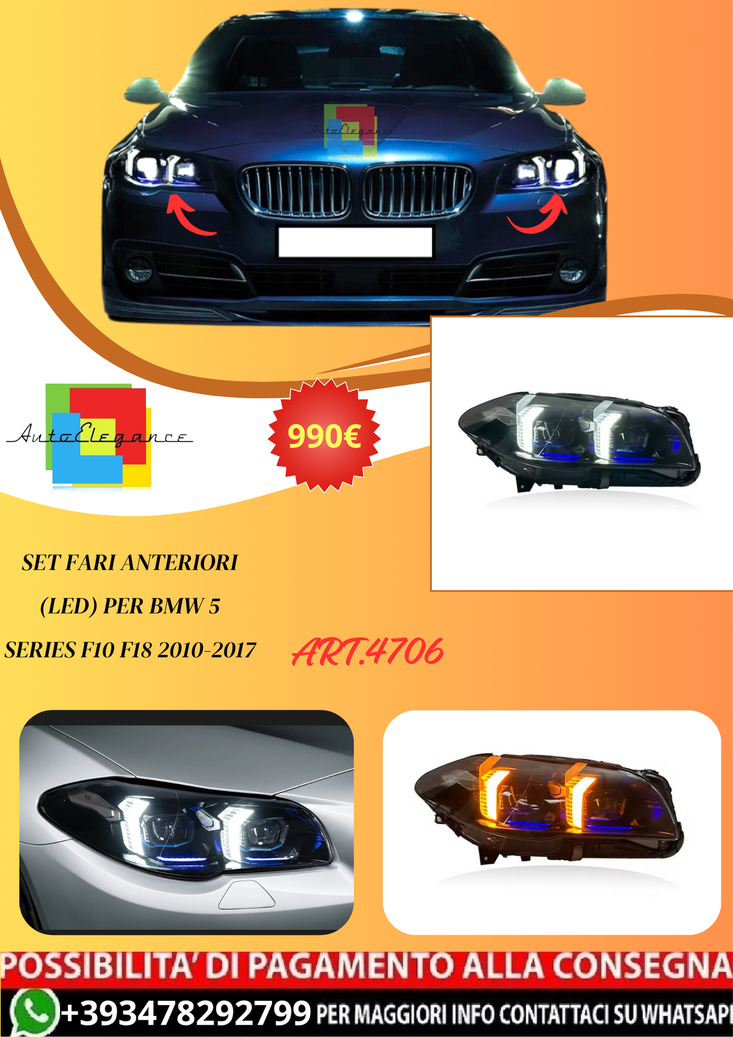 💫ART.4706 SET FARI ANTERIORI (LED) PER BMW 5 Series F10 F18 2010-2017💫